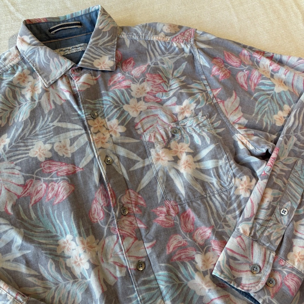 Tommy Bahama Coastline Cord Mens Medium Floral Tropical Corduroy Long Sleeve